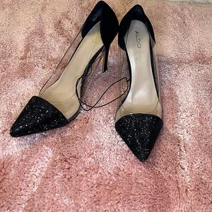 NWOT | Aldo Black Sequin Clear Cinderella Style Stiletto Heels size 10